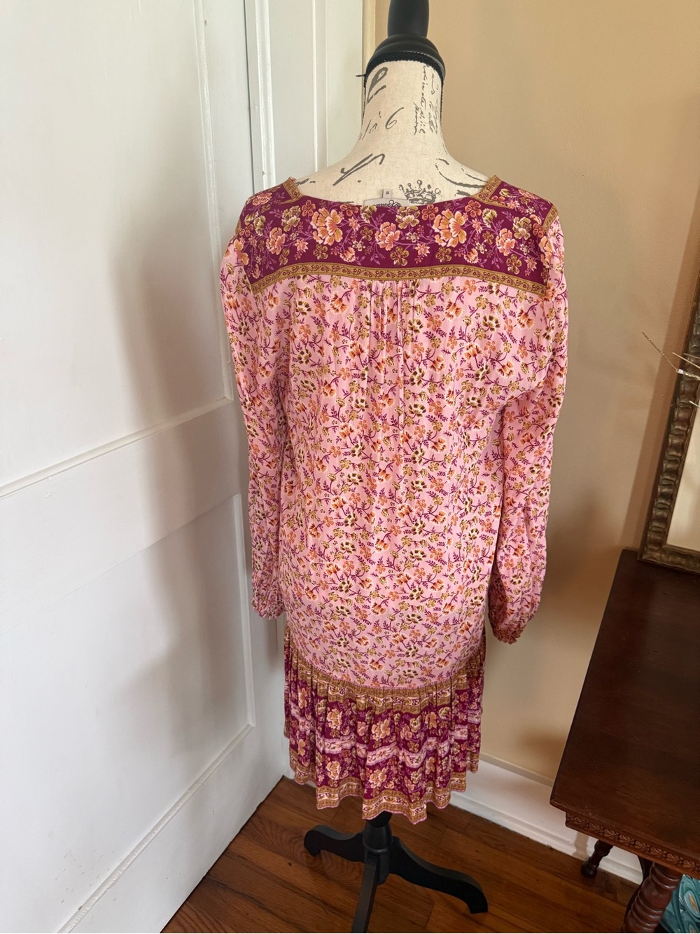 Arnhem Pink and Burgundy Floral Boho Tunic Dress - Picture 4 of 11